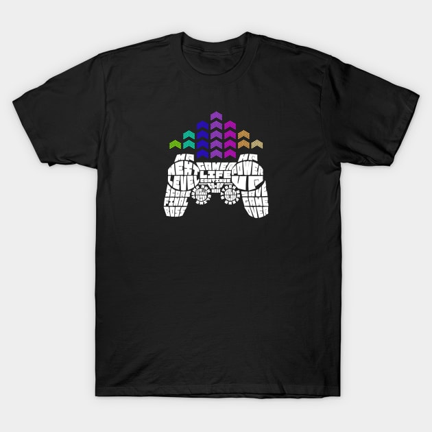 Video Game Controller For Gamers With Inscriptions T-Shirt by Sublime Art